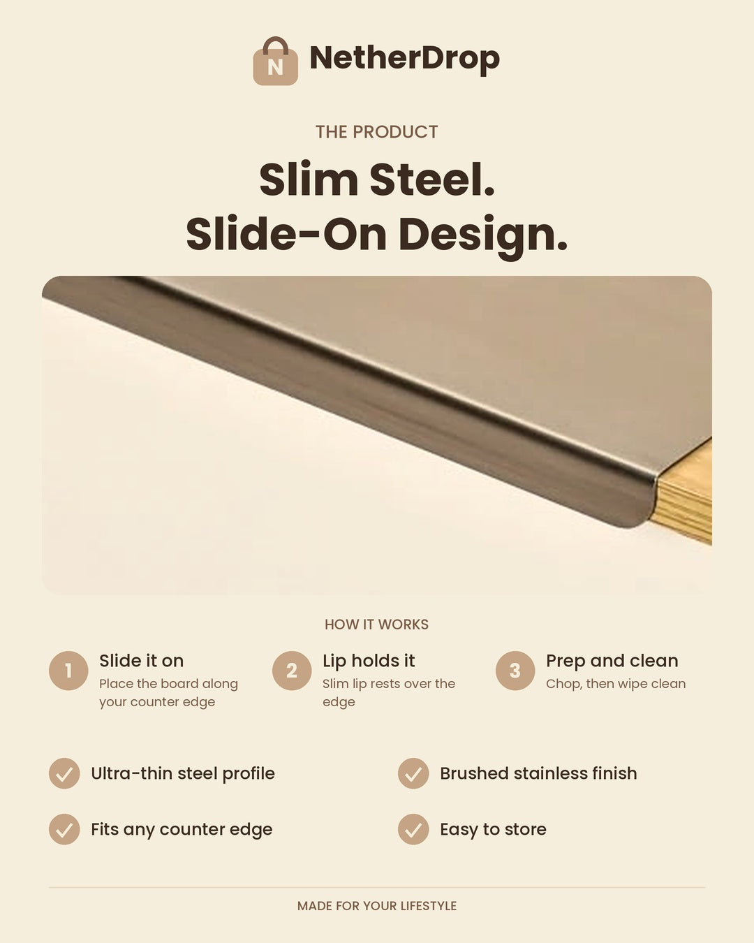 Slide-On Stainless Steel Cutting Board