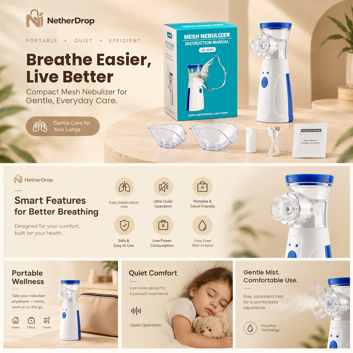 Portable Mesh Nebulizer - Quiet Handheld Respiratory Care