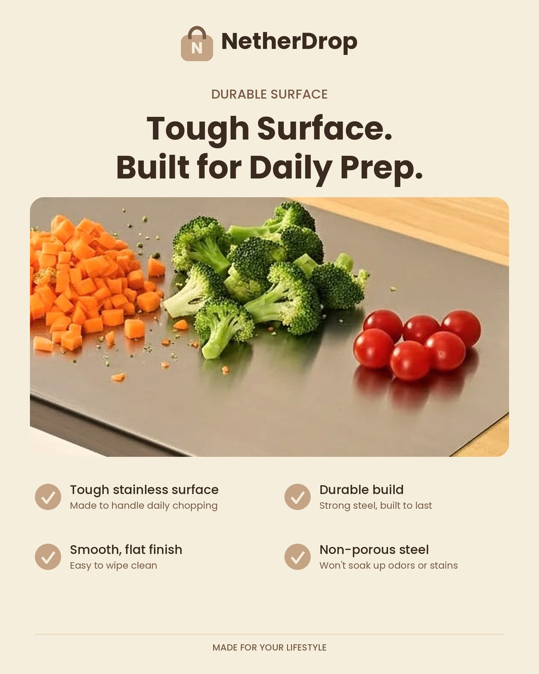 Slide-On Stainless Steel Cutting Board