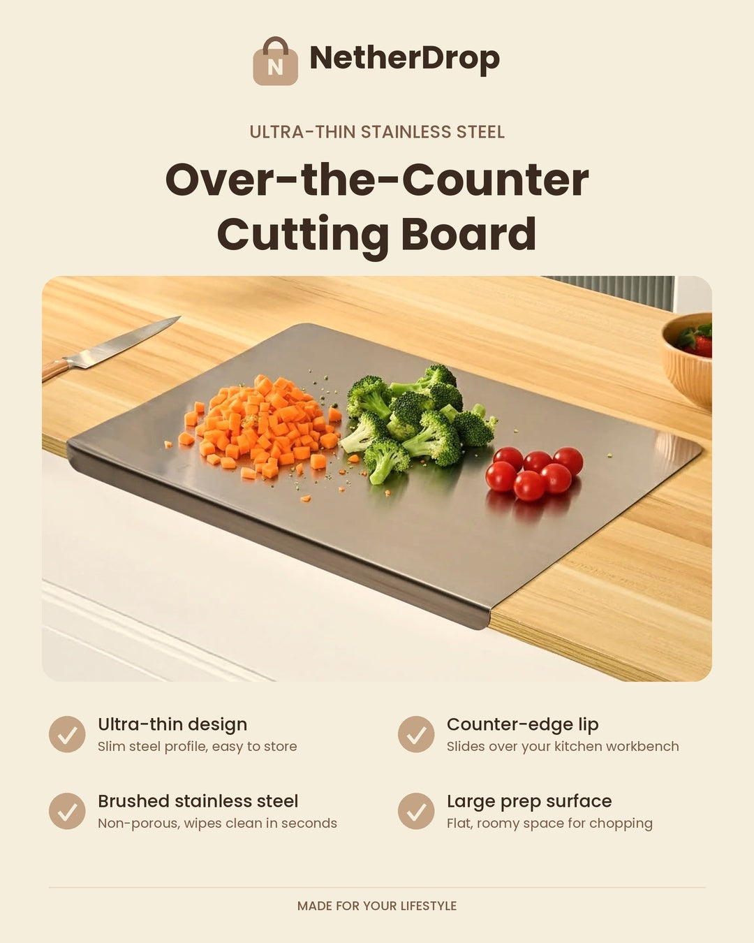Slide-On Stainless Steel Cutting Board