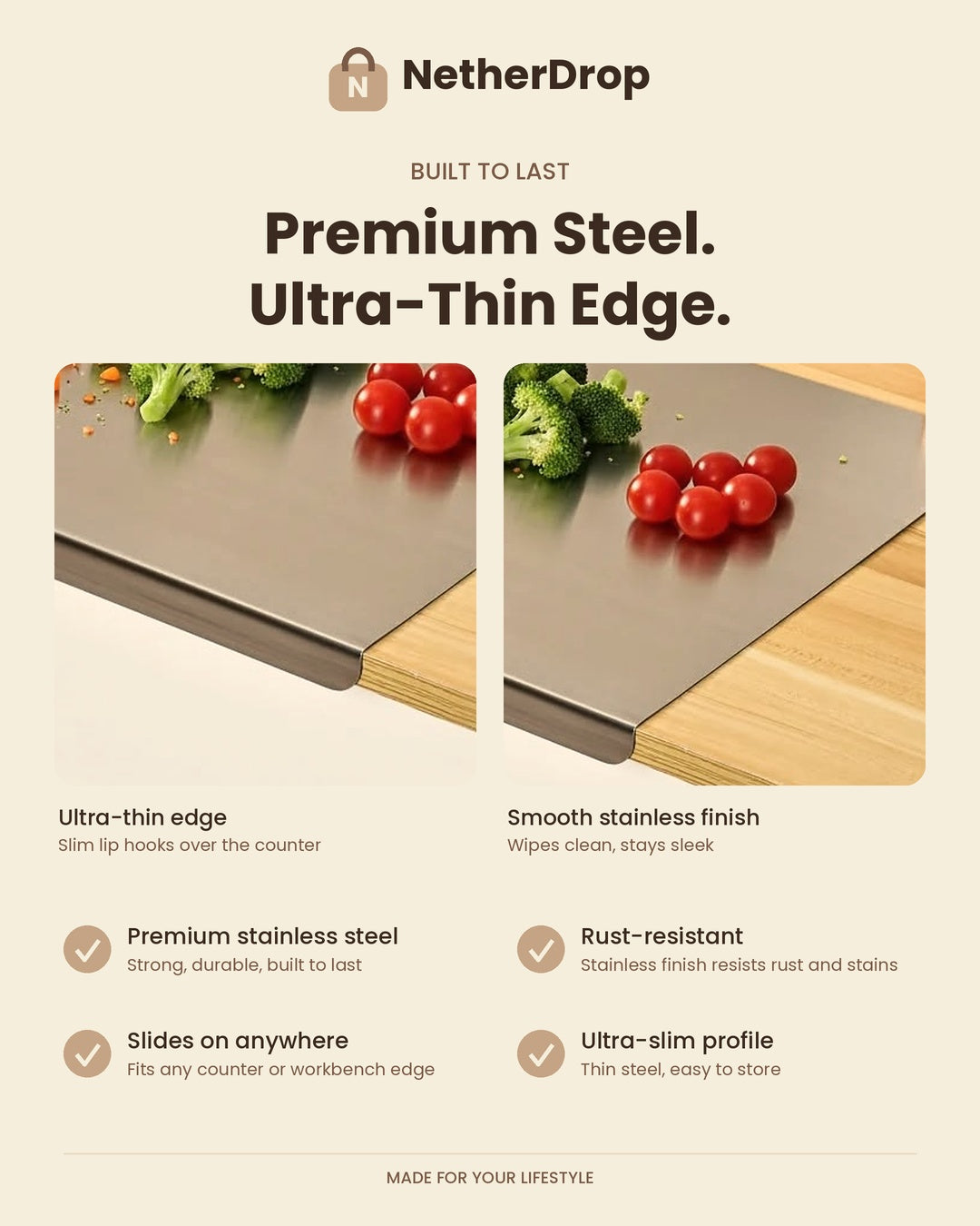 Slide-On Stainless Steel Cutting Board